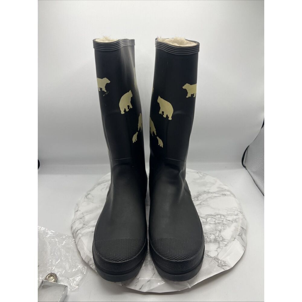 J. CREW Black with Polar Bears Fleece Lined Rain Boots-10 - Picture 2 of 9